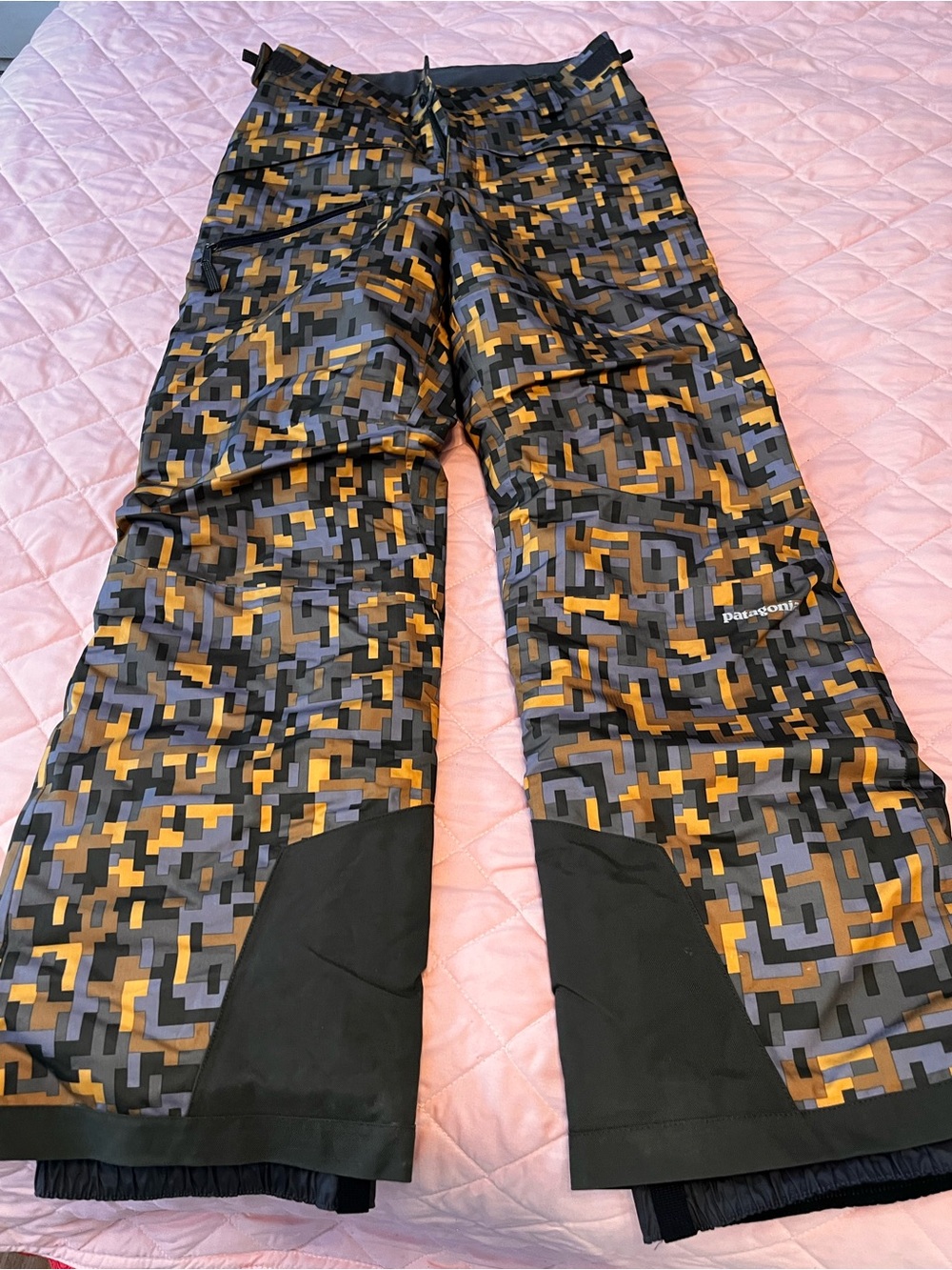 Patagonia Kids Pixel Camo Snow Pants - Black, Gray, Yellow